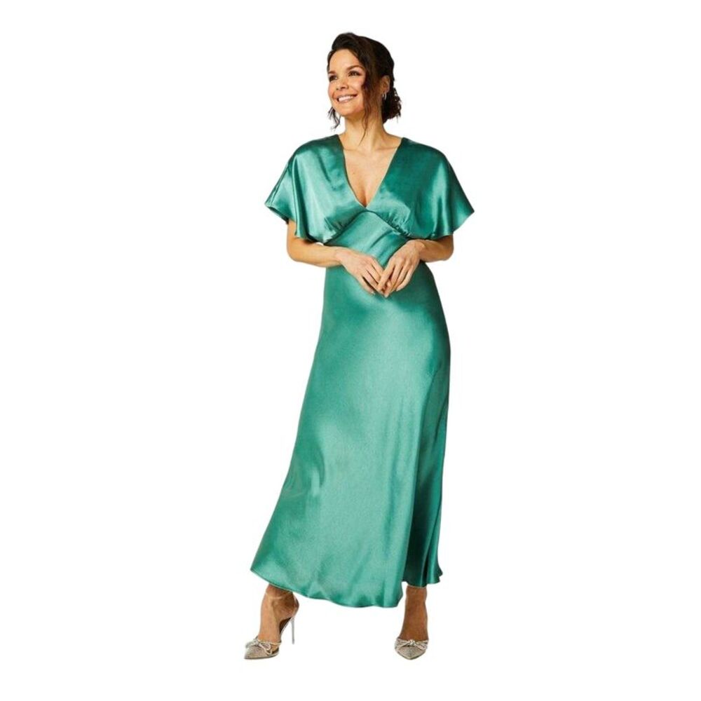 Biba Womens/Ladies Satin Fitted Angel Sleeve Maxi Dress / Mint